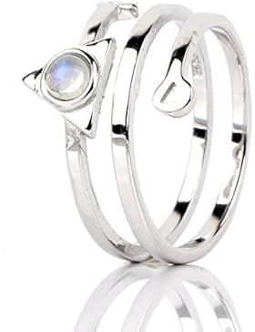 Luna Azure Natürlich Mondstein 925 Sterling Silber Verstellbar Unisex Ring