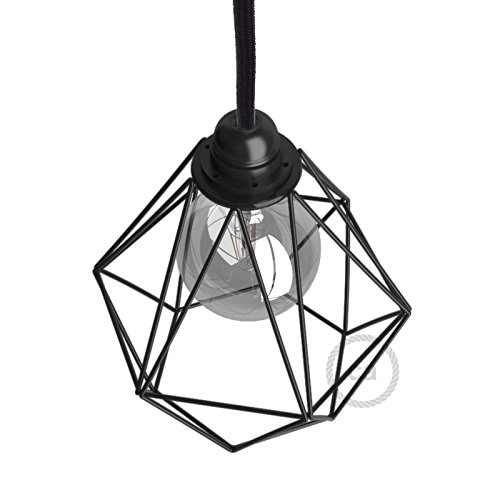 Lampenschirmkäfig Diamant Metall schwarz mit Anschluss E27 - 2