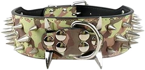 Livecity Faux Leather Wide Sharp Spiked Studded Dog Collar for Medium Large Pet Pitbull