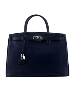 Rouven / Icone 35 Tote Bag / Sargasso Dunkelblau Blau & Innen Orange / Silver / Damen Leder Tasche Henkeltasche...