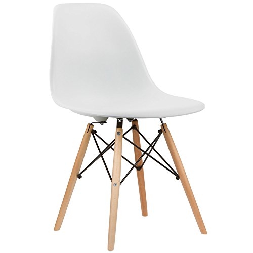 Charles & Ray Inspired Eiffel Retro Design Wood Style Chair for Office Lounge Dining Kitchen - White (4)