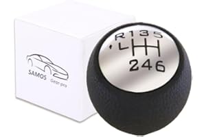 Samos® Pomo Palanca de Cambios 6 Velocidades compatible con Peugeot 207 208 307 308 407 807 2008 3008 5008 Expert y Citroën DS C3 C4 Picasso C5 C8 Jumpy [Algunos modelos girar la chapita(VIDEO)]