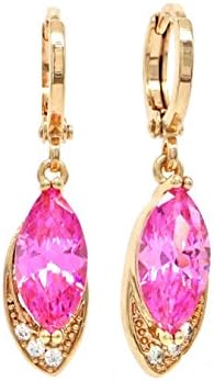 Rose gold genuine plated earrings drop dangle with sparkling marquise pink gemstone with black gift box and purple bag included (Pink)