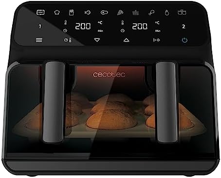 Cecotec Friggitrice ad Aria Cecofry Advance 9000 Window. Air Fryer 2200 W, Capacità 9 L, Dieta, Parete Divisoria Mobile 2 Cuvette 4,5 L, Doppia Temperatura 80-200 ° C, Finestra e Tecnologia Perfectcok