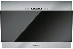 Hotpoint 60cm Angled Cooker Hood - Black Glass & Stainless Steel