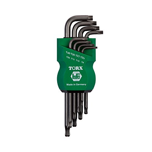 Juego de destornilladores TR TORX® 70594 8 piezas. TX9 - TX40 con cabezal esférico| Tamper Resistant | Made in Germany |con perforación | TX9 | TX10 | TX15 | TX20 | TX25 | TX27 | TX30 | TX40 | TX | para tornillos de seguridad TORX