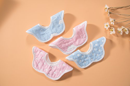 4er Set niedliche BABY SABBER-WENDE-LÄTZCHEN 360° DESIGN | Softe Textur 100% organische Baumwolle | Wohlbefinden für jedes Baby 3 Monate – Kleinkind 3 J | Spucktuch saugt Spucke + Verkleckertes auf - 5