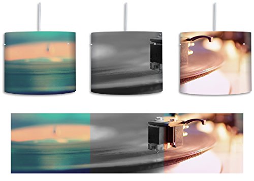 Preisvergleich Produktbild altmodischer Schallplattenspieler schwarz / weiß inkl. Lampenfassung E27, Lampe mit Motivdruck, tolle Deckenlampe, Hängelampe, Pendelleuchte - Durchmesser 30cm - Dekoration mit Licht ideal für Wohnzimmer, Kinderzimmer, Schlafzimmer