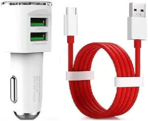 A3sprime 5V/3.4Amp Dual USB Port Fast Charging Car Charger with 4Amp Fast Charging Cable Compatible for OnePlus 7T