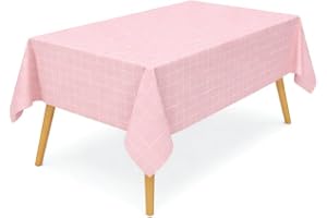 Red Dot Gift® 1-Pack (137x180cm) Rectangle Waterproof Oil-Proof Plaid Tablecloth, Spill-Proof, Washable, Reusable Checkered Table Cover for Dining & Kitchen (Pink)