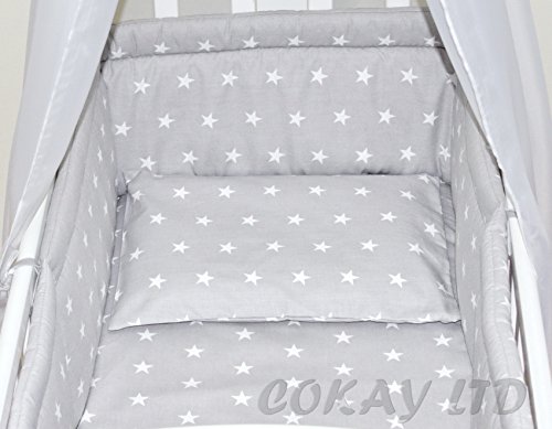 6pcs BABY SWINGING/ ROCKING CRIB /CRADLE BEDDING SET/ALL ROUND BUMPER 100% COTTON! (Grey Stars)
