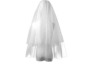 HPMAISON Bridal Wedding Veil White Ivory Simpler Tulle with Metal Comb Elbow Length 60 cm & 90 cm for Brides Bachelorette Hen Party Veils Bridal Dress Up Wedding Accessories Costume