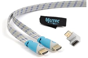 MutecPower Płaski kabel HDMI o długości 5 m z Ethernetem 1,4a - obsługuje kanał zwrotny 3D i audio, Full HD [najnowsza dostępna wersja HDMI] 5 metrów + adapter HDMI + opaska kablowa