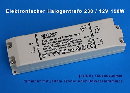 Preisvergleich Produktbild Halogentrafo 230 / 12V 150W elektronisch (kleine Bauweise)