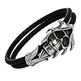 Blisfille Armband Geflochten Herren Metall Armband Männer Schwarz Herren Schädel Totenkopf Geflochten Lederarmband