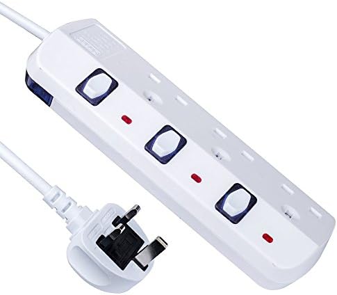 Henweit Power Strip 3 Way Extension Lead UK Plug Power Socket with Surge Protection Switch Adaptor