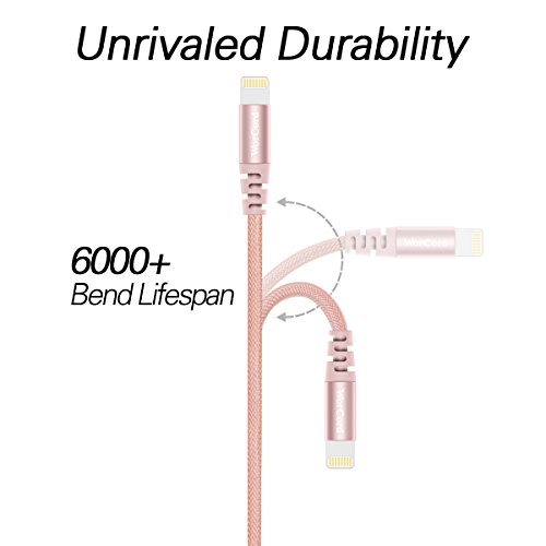 WorCord Lightning Cable [Apple MFi Certified] Nylon Braided 1.8M 6ft Lightning Cable Nylon Braided Lightning to USB Syncing and Fast Charging Cable Durable Cord Compatible for iPhone 7/7Plus/6s/6s Plus/5s/SE/5, iPad Mini Air Pro, iPod - Rose Gold