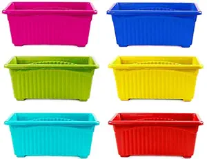 Go Hooked Multicolor Rectangular Plastic Pots for Plants, Jupiter Flower Pots for Home, Window Display, Garden (Set of 6) (35 x 18.5 x 15 cm)