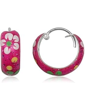 JAYARE Kinder-Creolen Blume Blüte 925 Sterling Silber Emaille 15 x 6 mm rosa pink Ohrringe