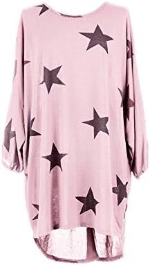 Womens New Italian Womens Ladies Batwing Stars Print High Low Hem Lagenlook Fine Knitted Baggy Tunic Top Dress Plus Size 12-79