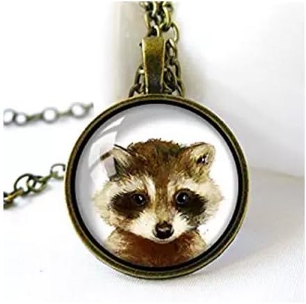 Retro Handmade Glass Dome Necklace,Baby Raccoon Necklace