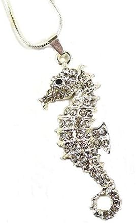 Silver Sea Horse Crystal Diamante Fancy Dress Necklace Pendant Costume Gift Jewellery