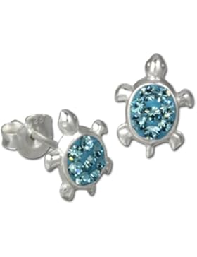 SterlinX Kids - Ohrstecker mit blauen Zirkonia - glitzernde Schildkröte - für Kinder aus 925er Sterling Silber...