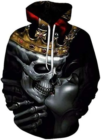 XINGMU Hoodie 3D Digital Print Kissing Skull Hooded Sweater For Men And Women