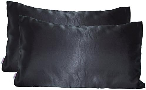 Package with 2 x beties gloss satin pillow cover cuddly and noble 100% polyester in 4 popular sizes (black), Microfibre, black, 40 x 80 cm