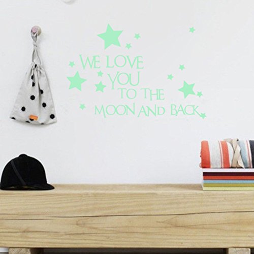Extsud Wandsticker Leuchtaufkleber Leuchtsticker ‚We love you to the moon and back‘ fluoreszierend Wandaufkleber Hausdekoration für Schlafzimmer Wohnzimmer Kinderzimmer Valentinstag Geschenk - 2