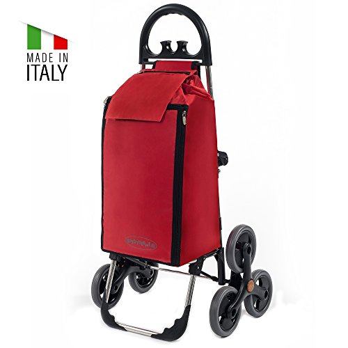Treppensteiger Einkaufstrolley Seena in rot mit 50L & Kühlfach - Einkaufsroller Trolley bis 30kg belastbar - Gewicht nur 2.5kg