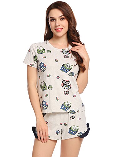 Preisvergleich Produktbild Untlet Damen Nachtwäsche Baumwolle Frauen Schlafanzug Pyjama Sommer Nachthemd Kurz Zweiteiliger Negligee