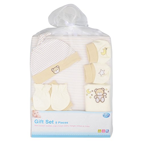 9 Piece Baby Gift Set Newborn Christening Present Blanket Booties Hanger - Beige