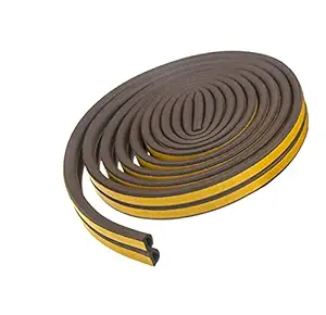 Bellveen D Shaped (Brown) Self-Adhesive EPDM Doors and Windows Foam Seal Strip Soundproofing Collision Avoidance Rubber Weatherstrip 6 Meter (2 x 3 M = 6 Meter)