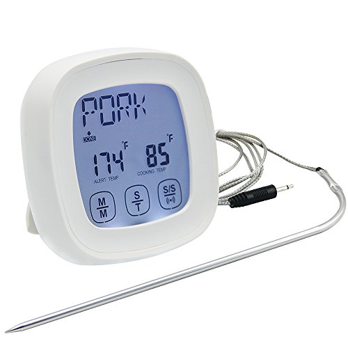 Zilong Bratenthermometer / Ofenthermometer / Grillthermometer / Digitales Thermometer mit Touchscreen Display, Temperaturfühler, Digital Zeitmesser voreingestelltes Thermometer, Perfekt zu Kochen, Grillen/BBQ, Backofen, Mikrowellenofen, Ideal für Geflügel, Steak, Fisch, Nahrungen usw