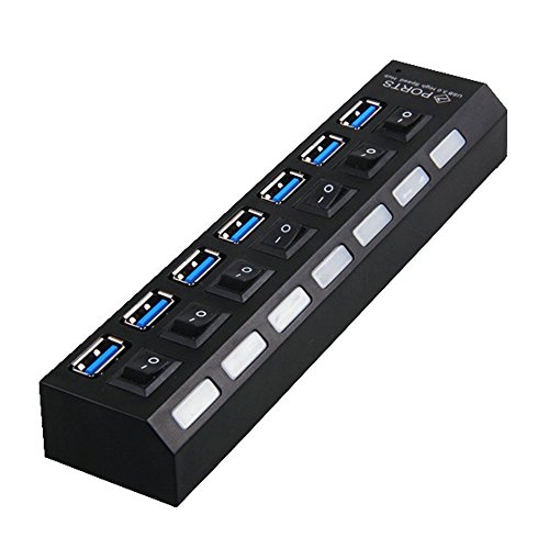 USB HUB,Superspeed USB Datenhub 7 Ports 3.0 Ultralight Verteiler mit Diagnose LED Anzeige Unterstützt Hot Plugin bzw Plug & Play mit Energiespar Schalter für PC Laptop Notebook Computer Windows MAC (Weiß) - 2