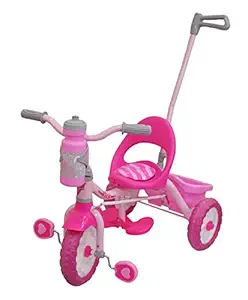 FunRide Tricycle for Kids - 2-in-1 Viva Deluxe Tri-Cycle with Sipper, Removable Parental Control Handle - for Boys and Girls 1 Years - 4 Years - (Weight - Upto 25 Kg) (Orange) (with Handle, Pink)