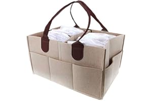Urijk Baby Diaper Caddy Organiser Baby Caddy Storage Organiser Bag Baby Felt Storage Nursery Organizer Basket Infant Diaper Bag With Handle(Beige)