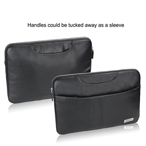 Zikee 11-11,6 Zoll MacBook Pro / Air Kunstleder tasche Laptop Hülle Notebooktasche Laptoptasche mit Handgriff und diversen Taschen. Stilvolle, wasserfeste Business-Aktentasche für den Schutz Ihres MacBooks (Schwarz,11,6) - 2