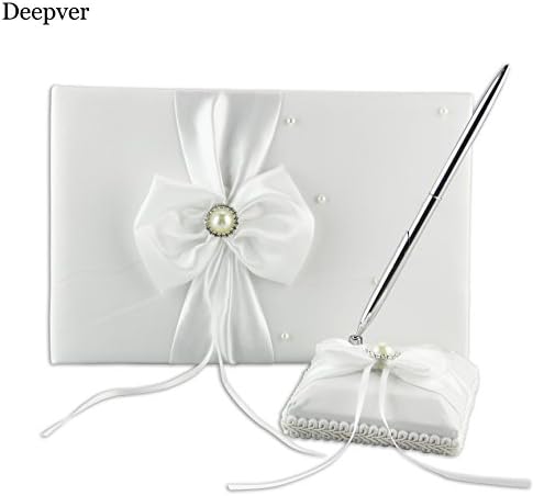 Wedding Guest Book and Pen set, Suitable For Weddings &amp;Festive Party, Special Occasions, the best memorial gift. (White-1)