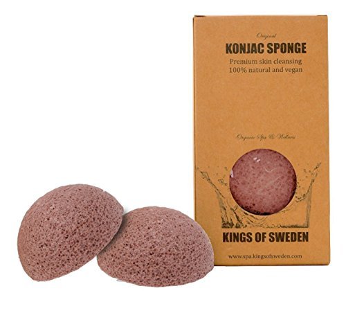 Kings of Sweden Esponja de Konjac arcilla (Set de ahorro con 2 esponjas) - Esponja de limpieza facial para pieles maduras y cansadas - 100% natural, vegan, sostenible, biodegradable!