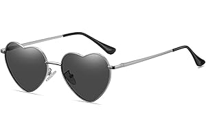 RUNHUIS Polarisiert Herzform Sonnenbrille Damen Herren Hippie Brille Vintage Liebe Sonnenbrille für Festival Party Gold Metallrahmen mit UV400