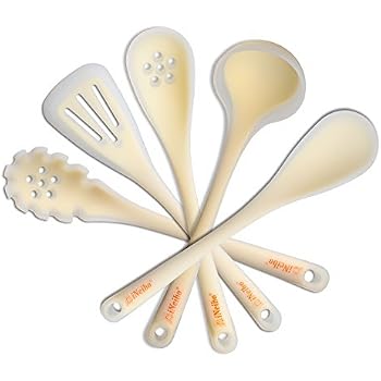 UTENSILI CUCINA SILICONE Set 12 Pz Mestoli Manico Legno Appendibili Antiad M/col EUR 16,99 - IT - 7