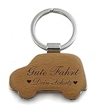Ein sehr schöner Holz Schlüsselanhänger in Autoform mit Gravur, Motiv und Wunschtext