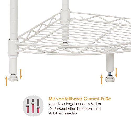 HOMFA Eckregal metall Küchenregal Badregal Standregal aus mentall Material höhenverstellbar 4 Ablagen 30x30x90cm belastbarkeit 100kg Weiß - 3