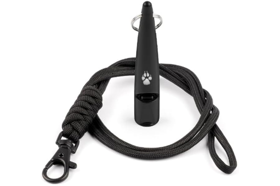 TDL Gun Dog Training Whistle with Lanyard - Dog Whistle with Loud, Solid Tone & Far Reaching Sound - Ideal High-Frequency Long-Distance Dog Recall Whistle for Most Breeds - Black with Black Rope