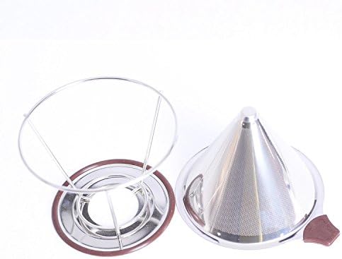 Pour Over Coffee Filters Cone + Free Coffee Bean Bag - Reusable Coffee Dripper Maker with Heat Resistant Handle FDA Approved for 4~5 Cup,Silver
