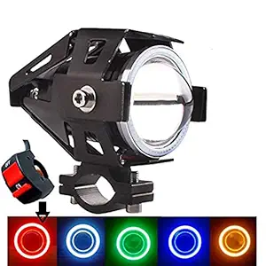 Generic LED 15W Driving Fog Light with Extra Red Ring Light for All Motorcycles, Bikes/Cars, with a Switch - Pack of 2