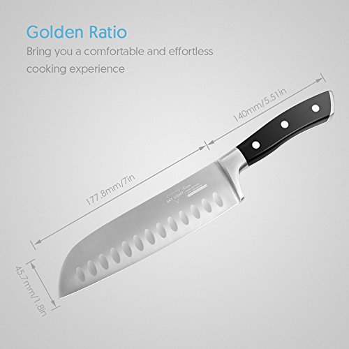 SKY LIGHT Santokumesser 17 cm Kochmesser Küchenmesser Allzweckmesser Hohlkantiges Kochgeschirr, Schärfsten Klinge Hochkohle Rostfreier Stahl Rutschfest Griff Hackmesser, Ergonomischer rutschfester Griff - 6