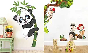 Walltech Vinyl Wall Sticker Baby Panda and Kids Activity Wall Sticker, Set of 2, Multicolor